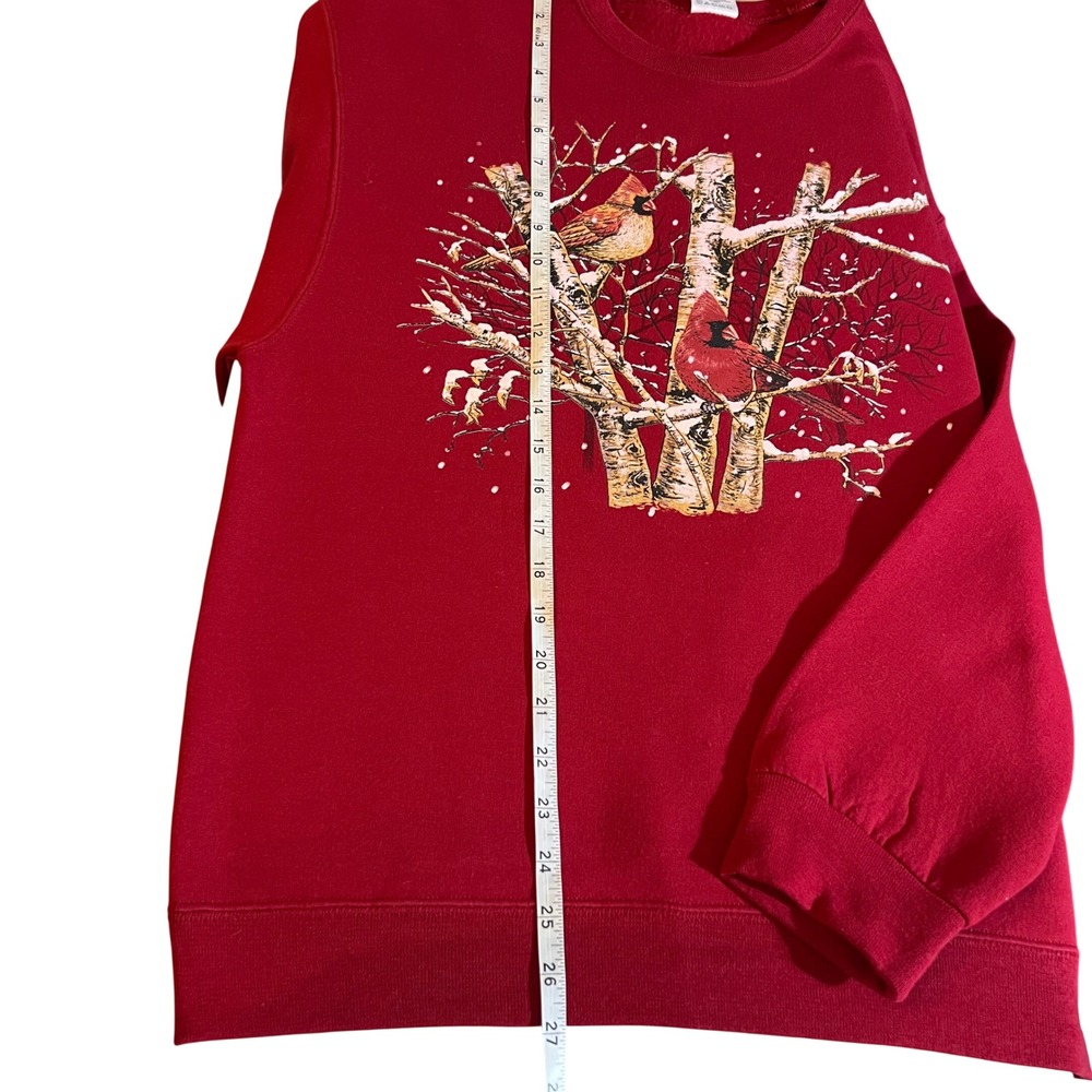 Jerzees NuBlend Red Cardinal Winter Snow Graphic Sweatshirt Women's Medium - Picture 5 of 8